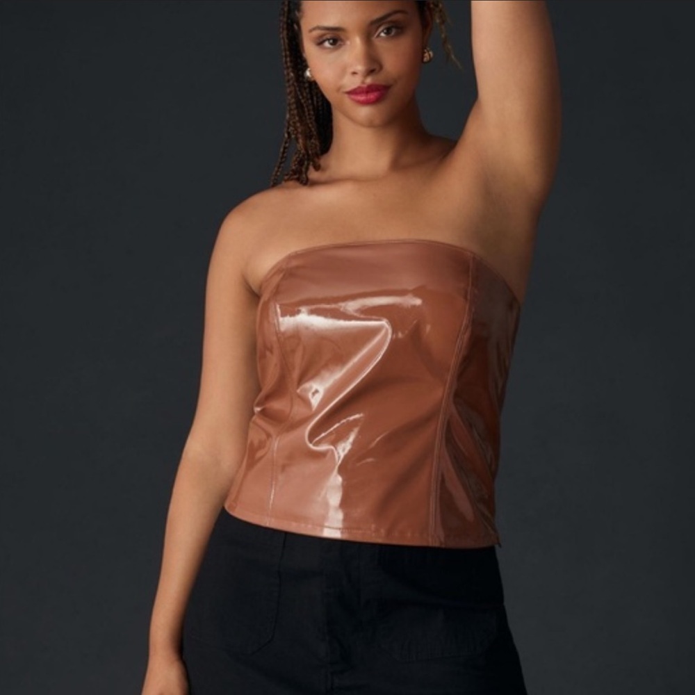 Anthropologie Patent Faux Leather Bandeau Top Women’s XL - Picture 2 of 8